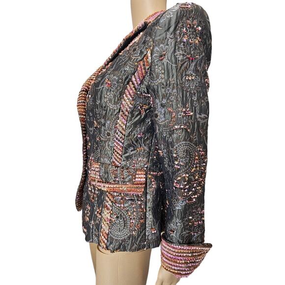 90s Vintage Fitted Embroidered Floral Striped Tapestry Zelda Blazer Size 6P - Picture 6 of 8